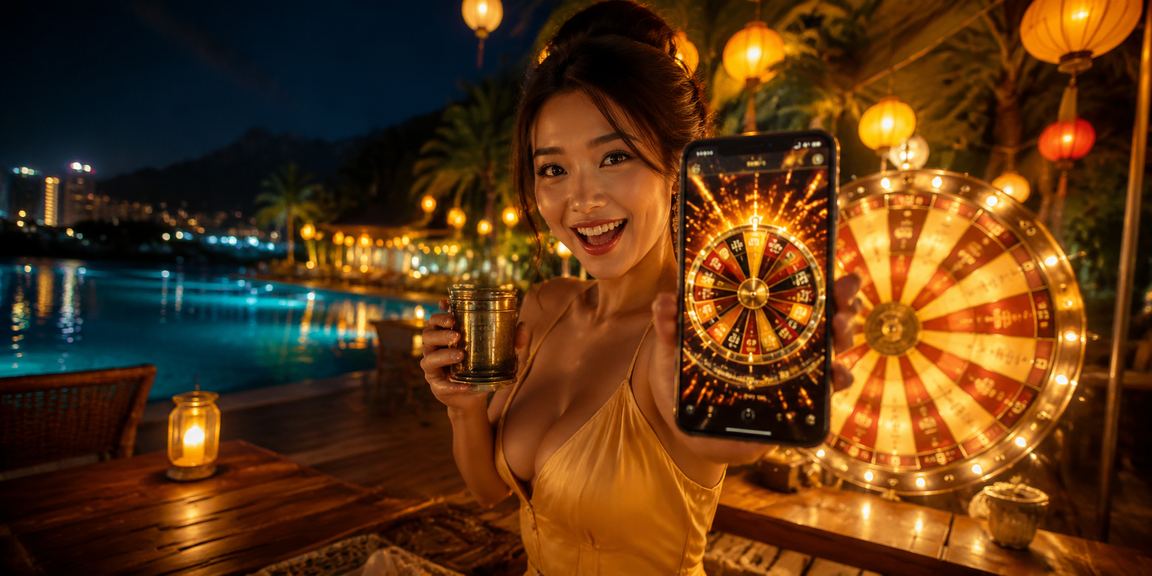 Roulette casino và quán cà phê tại Hội An vào buổi tối lễ hội đèn lồng